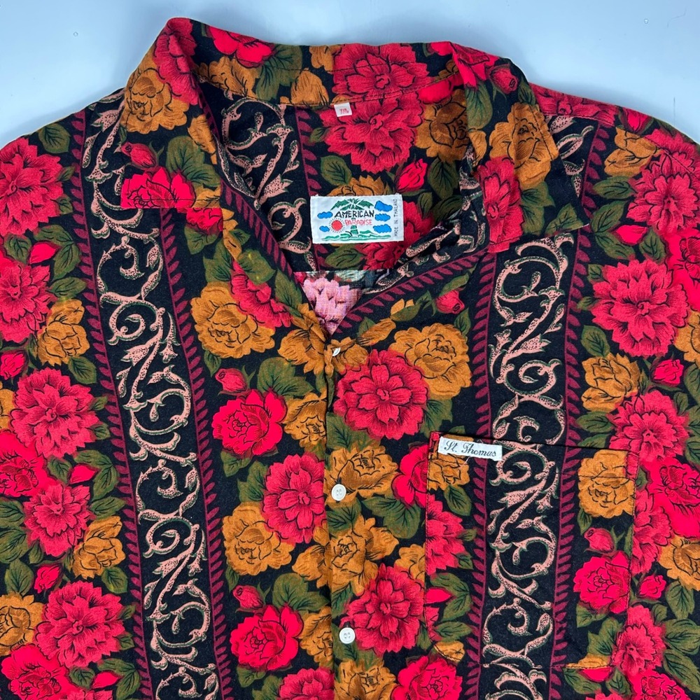 American Paradise Mens XXL Floral Scroll Border Print Short Sleeve Button Shirt